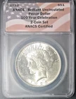 1923 Peace Silver Dollar - Philadelphia - ANACS BU Brilliant Uncirculated