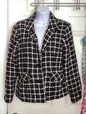DressBarn blazer Women''s 10 Black White Red Acrylic Blend Lined Career Preppy