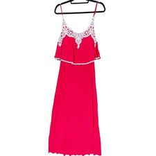 Magic Dark Pink Tiered Ruffled Bodice Maxi Dress Small White Lace Tassels