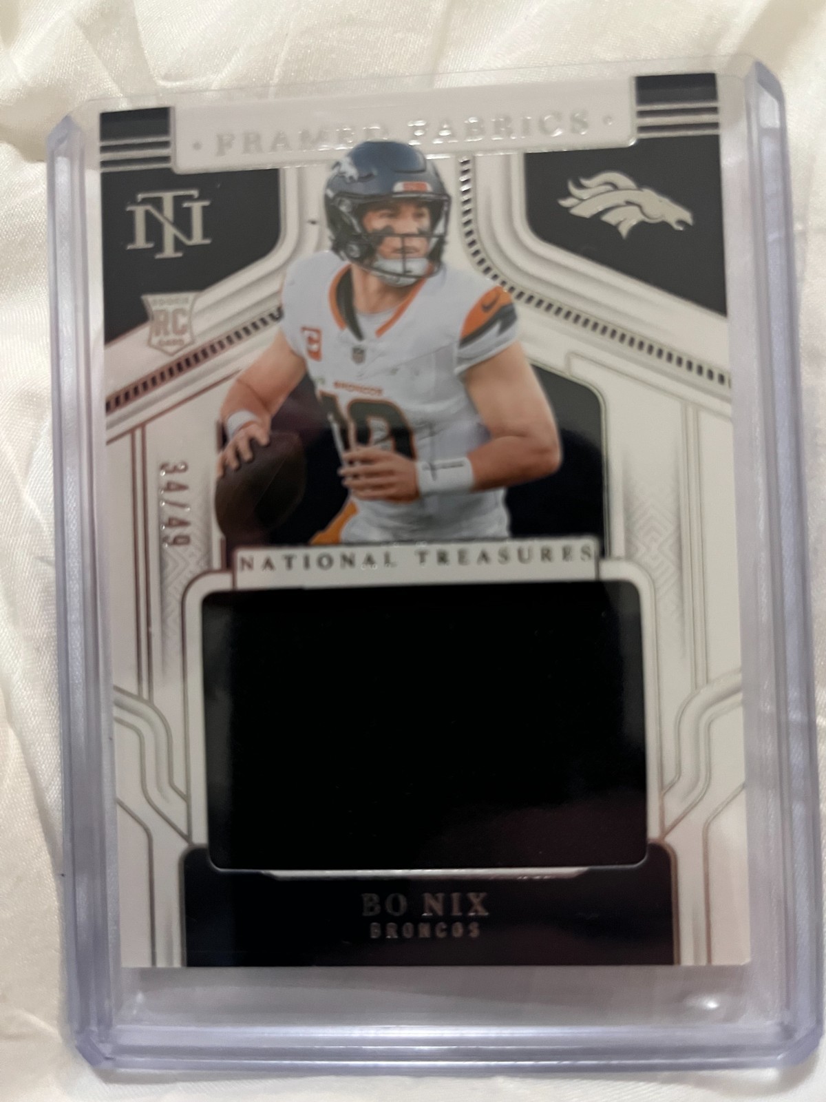 🔥 2024 National Treasures Bo Nix Framed Fabrics Rookie Patch 34/49 🔥