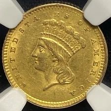 1861 GOLD $1 United States Civil War Indian Head G$1 One Dollar Coin, NGC AU