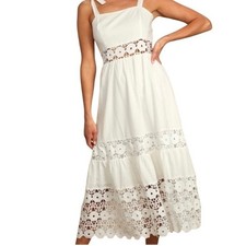Lulus Cheery Days White Eyelet Maxi Dress Sz S Cottagecore Boho Tie Strap