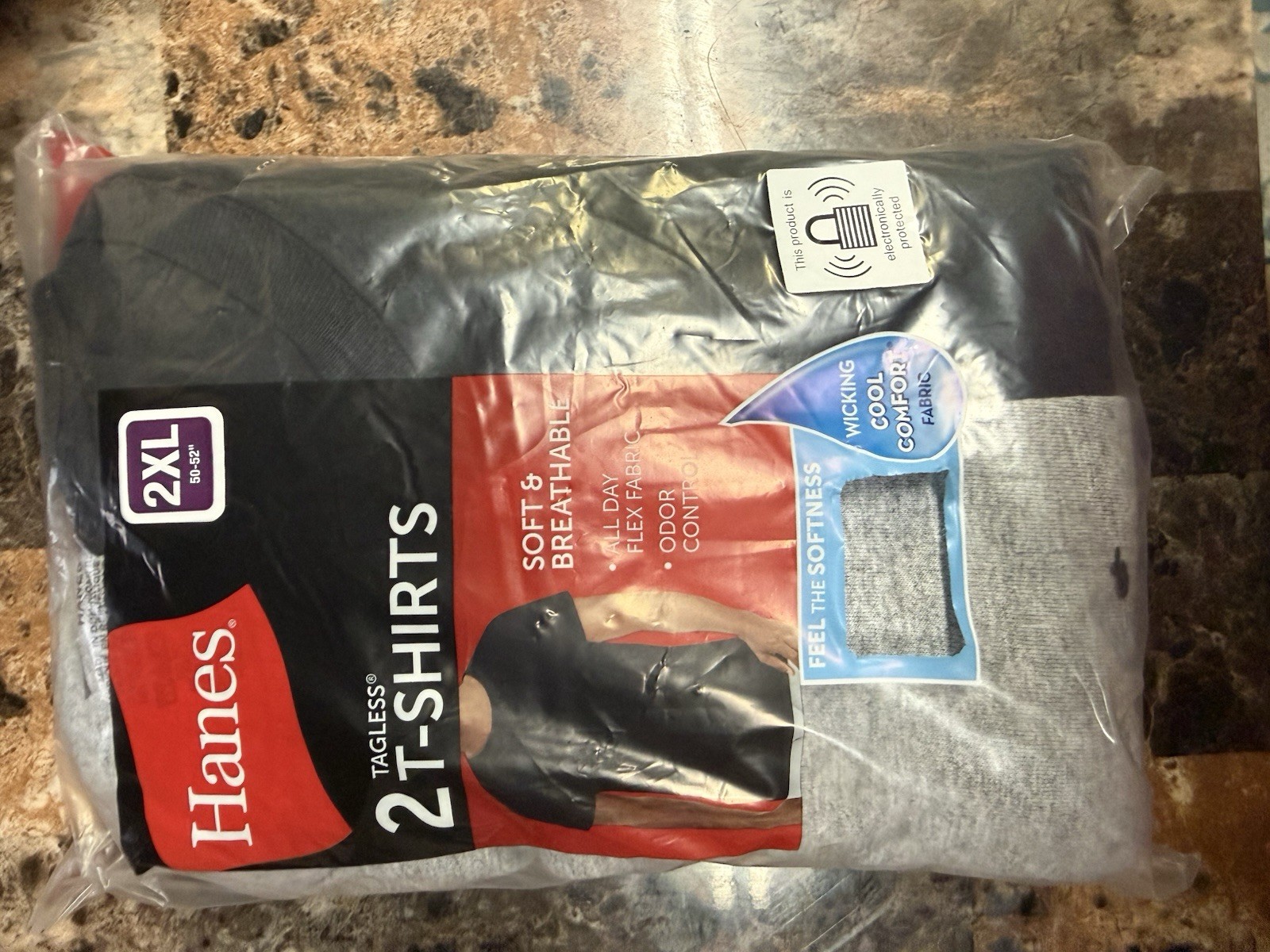 Hanes Tagless Men's 2XL Big & Tall 2-Pack Crew Neck Cotton T-Shirts Black/Gray image 2