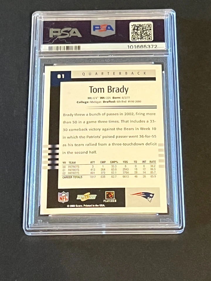 2003 Score Tom Brady ---PSA 9 MINT--card # 81--New England Patriots - Image 4 of 4