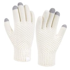 Womens Winter Gloves with Touchscreen Warm Chenille Knit One Size White