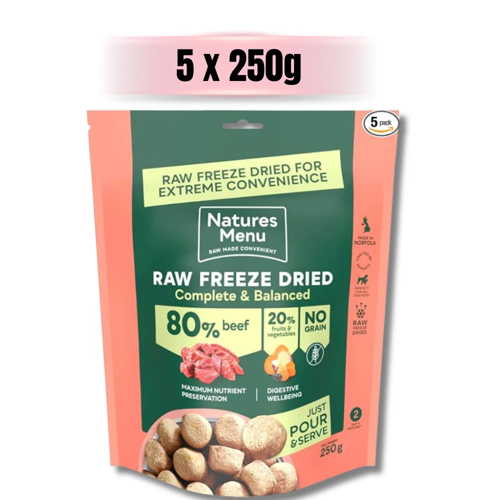 Nature’s Menu Raw Freeze-Dried Dog Food Complete & Balanced 80/20 Beef 5 x 250g
