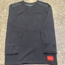 Calvin Klein Jeans Black Waffle-Knit Pullover Sweater Crew Neck Long Sleeve Men