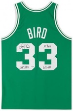 Framed Larry Bird Celtics Signed Mitchell & Ness 1985-1986 Jersey w/Inscs-LE 33