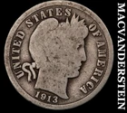1913 Silver Barber Dime - Scarce  Better Date  No Reserve  #K1723