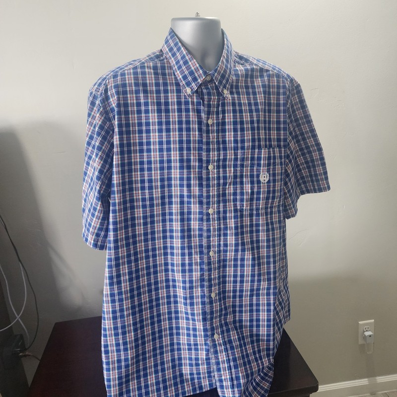 Chaps Easy Care Men's Multicolor Short Sleeve Plaid Button-Up Shirt Size XL