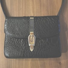 VINTAGE GENUINE CROCODILE/ALLIGATOR BLACK LEATHER HANDBAG WITH SHOULDER STRAP