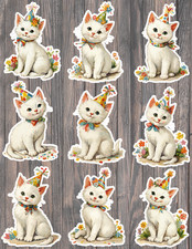 Retro Party Cat Die Cut Vinyl Stickers Set Scrapbooking Laptop Water Bottle