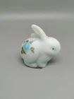 Vintage Fenton Custard Green Blue Glass 3" Bunny Hand painted Signed Laura Long