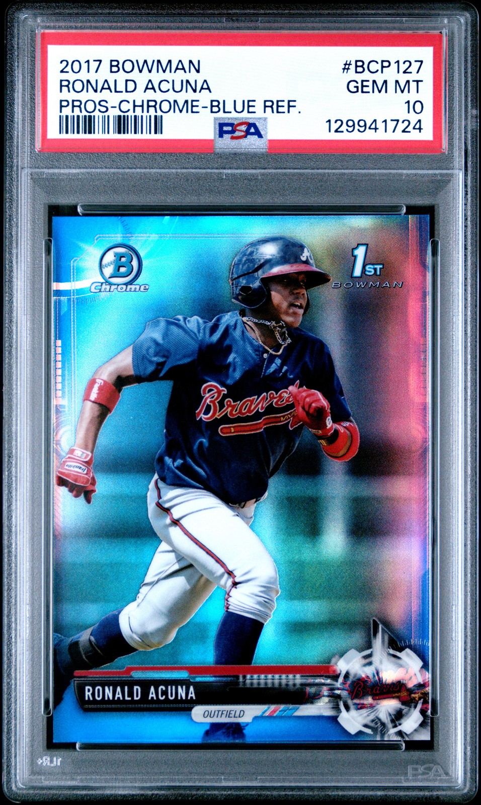 2017 BOWMAN PROSPECTS CHROME-BLUE REFRACTOR #BCP127 RONALD ACUNA 54/150 PSA 10