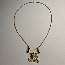 Vintage Mickey  Minnie Mouse Necklace Gold Tone Chain Walt Disney Enamel RARE 