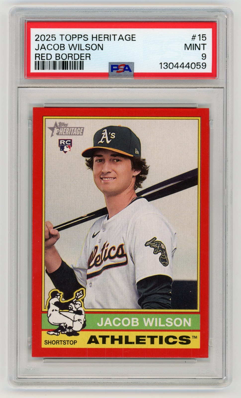 JACOB WILSON 2025 Topps Heritage Red Border Rc #15 PSA 9 Oakland Athletics SP