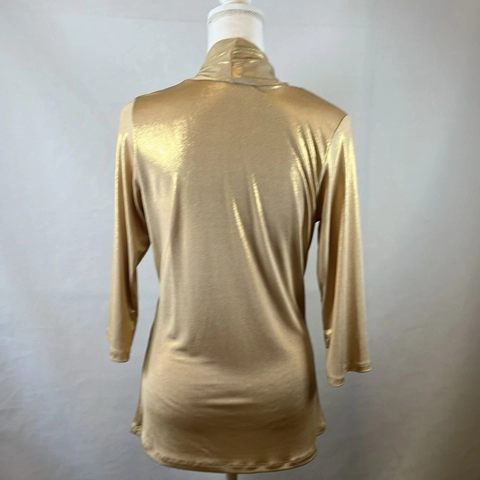 Carrie Allen Gold Shimmer Blouse Women's Slinky Metallic Cowl Neck Party Top XL - Image 3 of 4