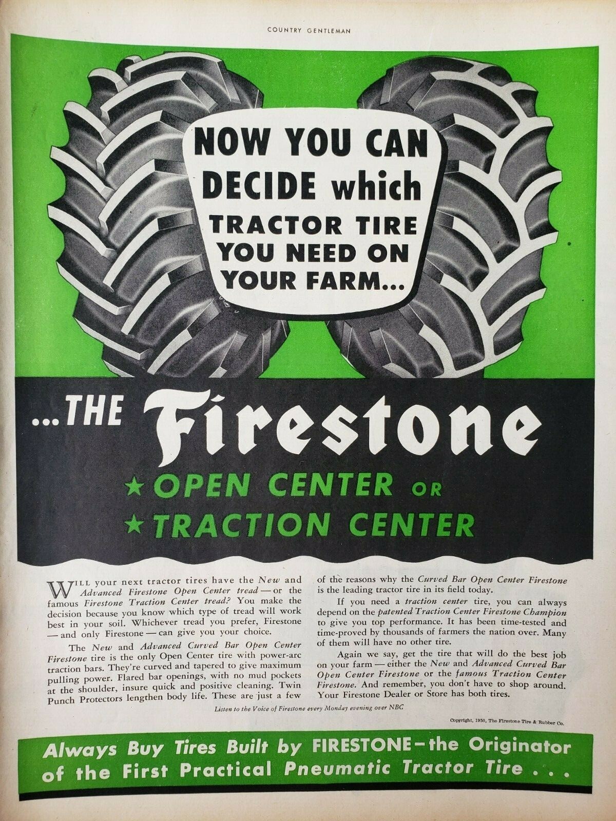 Vintage 1950 Firestone Tractor Tires Print Ad Ephemera Art Decor | eBay