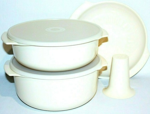 Tupperware Vintage Stack Cooker 6 Piece Set Casserole Dishes, Cover, Seals, Cone - Picture 3 of 5