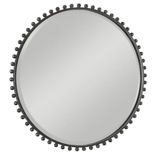 Uttermost Taza Round Iron Metal Mirror w/ Silver Highlights in Black/Silver - Picture 3 of 7