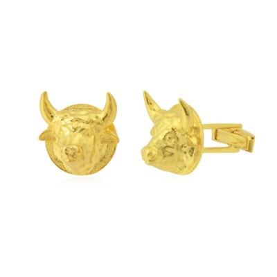 Gold Plated Cow Head Silver Cufflinks - Unique Handcrafted Men's Accessories