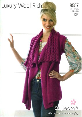 STYLECRAFT 8557 LADIES WOOL RICH WAISTCOAT DK Knitting Pattern DK Size 32'' - 42''