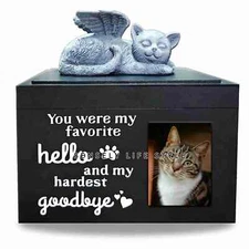 Pet Urn for Cat Ashes Memorable Wooden Box Memorial Gifts for Loss of Cat Black