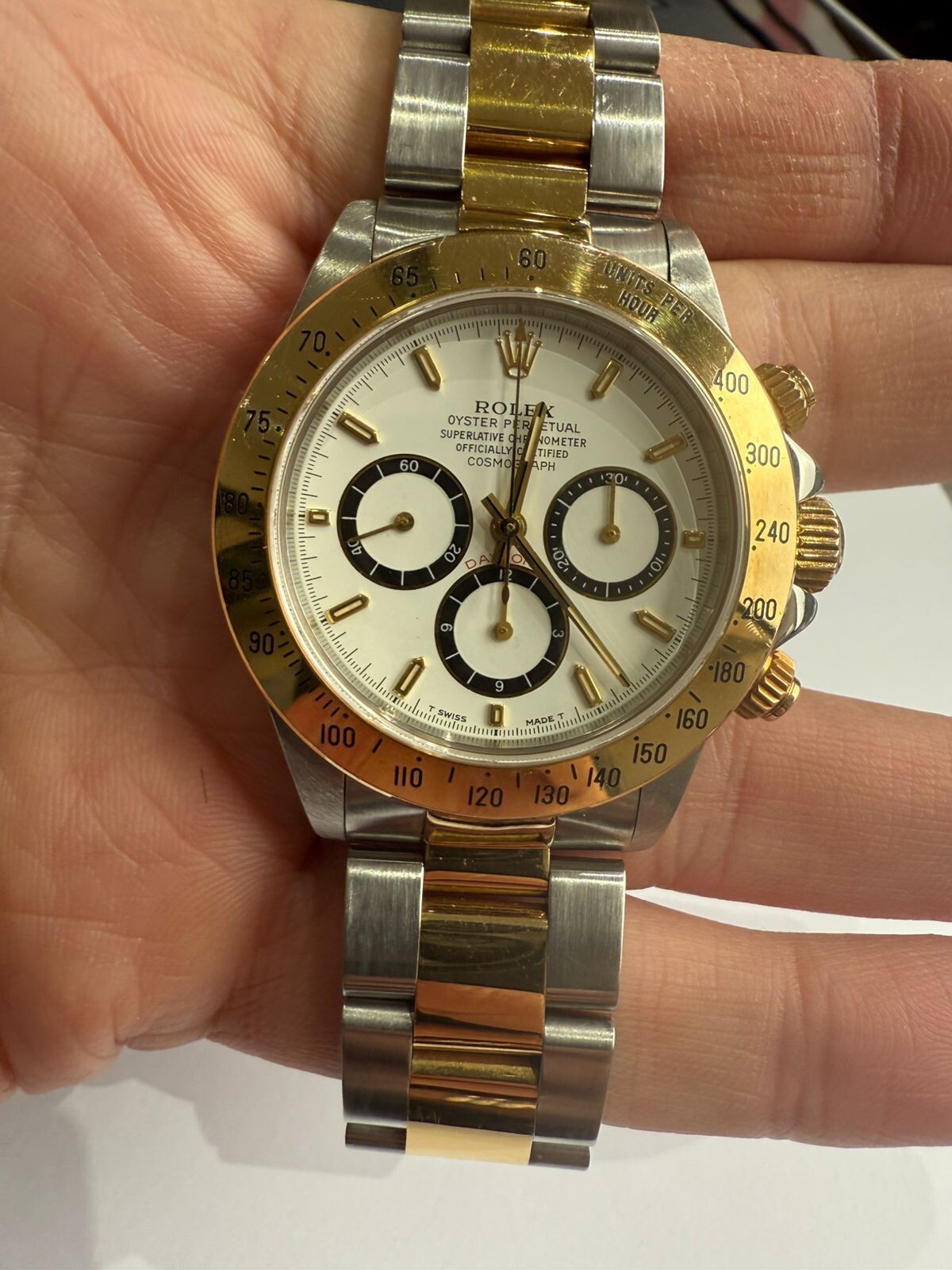 Super Rare Rolex Daytona Zenith 40mm White inverted 6 Steel 18K Yellow Gold 1997 image 3
