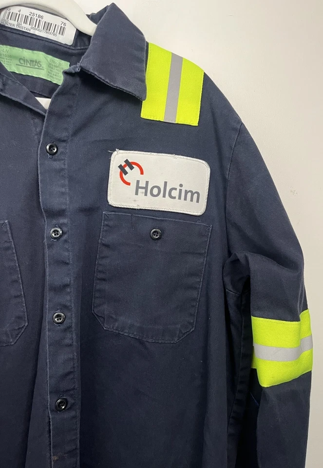 Mens Vintage Work Shirt Large Cintas Vintage Navy Long Sleeve - Image 3 of 4