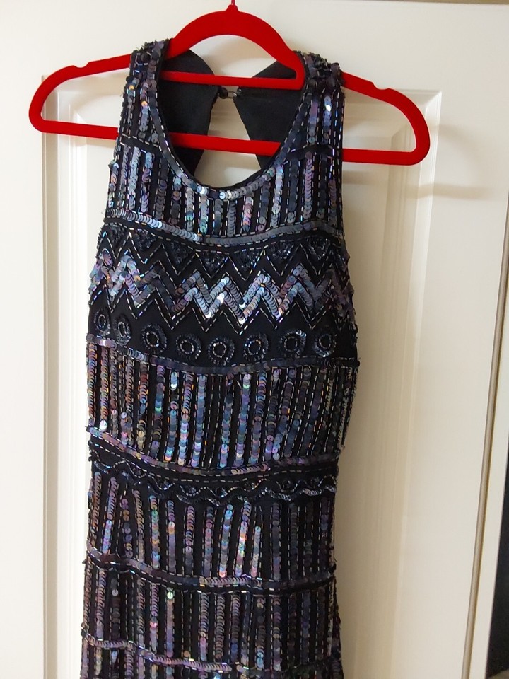 ASOS Black Beeded /Sequenced Midi Halterneck Cocktail Dress Size 12 eBay