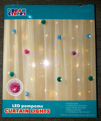 Poom Lighting NEW LED POMPOMS CURTAIN LIGHTS 78 15 MULTI POMS BATTERY OPERATED SCHOOL ...