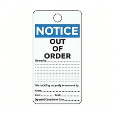 Notice Out of Order Tag, 5 3/4in H, 3in W, Polyester, Pack of 50 Fast Shipping