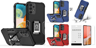 FOR Samsung A23 5G S236DL OPTIMUM Ring Stand Case Phone Cover + Tempered Glass