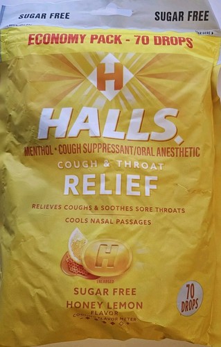 Halls Honey Lemon Sugar Free Cough Drops 70 Pieces