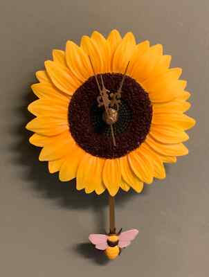 Sunflower and Bee Pendulum Wall Clock by Ibis and Orchid Design New In Box
