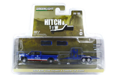 Greenlight 32250-D RAM 2500 Laramie ''Mopar'' blau+Tandem Car Trailer - Hitch&Tow