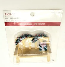 Ashland Bench Wrapped in Garland and Gift Tiny Treasures Mini Village Accessory