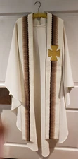 PRIEST CLERGY VESTMENT CHASUBLE & STOLE CUSTOM-MADE IVORY W/GOLD CROSS PATTEE