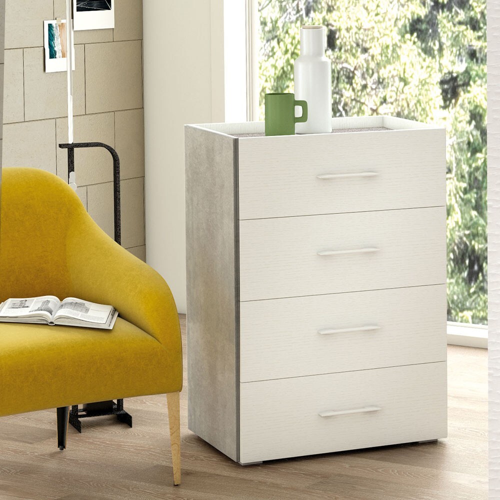 Cómoda para dormitorio 4 cajones gris blanco diseño moderno