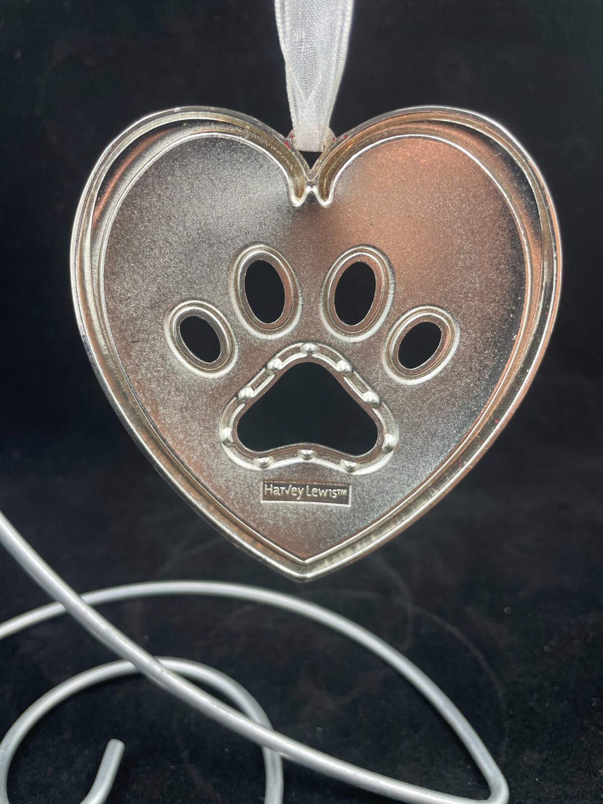 1 HARVEY LEWIS HEART DOG PAW PRINT SWAROVSKI CRYSTALS CHRISTMAS HOLIDAY ORNAMENT