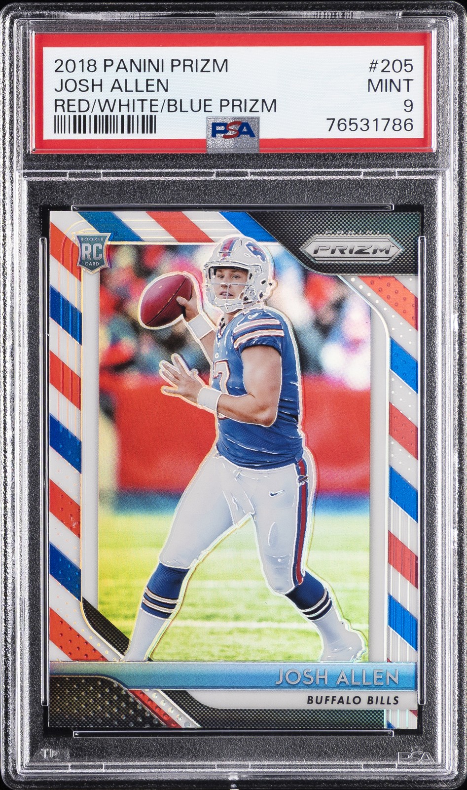 2018 PANINI PRIZM RED/WHITE/BLUE PRIZM #205 JOSH ALLEN ROOKIE RC PSA 9