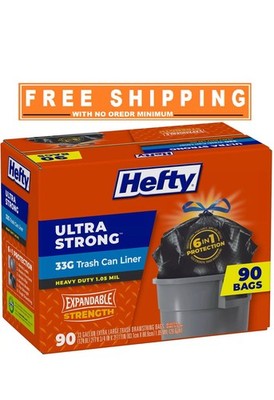 Hefty Ultra Strong 33 Gallon Black Trash Bags 90 Pack Heavy Duty Drawstring
