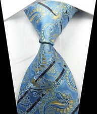 New Classic Paisley Blue Yellow Brown Jacquard Woven Silk Men's Tie Necktie
