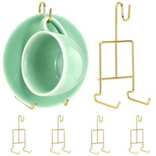 QWORK 6 Pack Gold Tea Cup and Saucer Display Stand Holder Rack for China