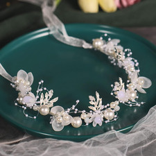Girl's Fashion Flower Headpiece - White Pearl Headband, Princess Bridal Wedding