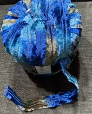 Skein Of Tahkil Lucky Nylon Ribbon Yarn Stacey Charles, Blues, Olive