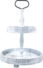 2-Tiered Round Wooden Tray Stand, Rustic Farmhouse Tiered Serving Tray for Home 