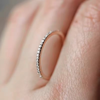 18K Gold Plated CZ Ring Cubic Zirconia Stackable Dainty Sparkle Band For Women