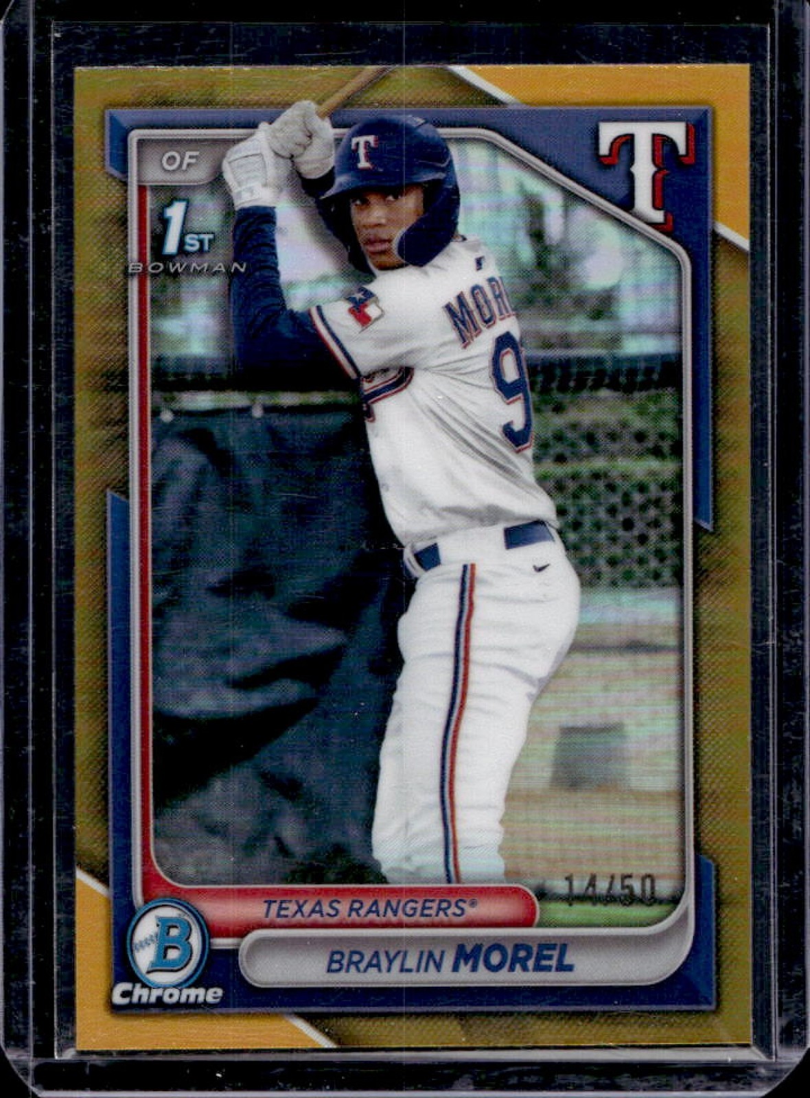 2024 Bowman Chrome Braylin Morel Gold Refractor 1st #14/50 Rangers