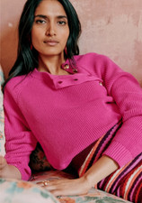 Sezane Jumper Sweater Size L Organic Cotton Knit Ribbed Gold Buttons Gary Pink